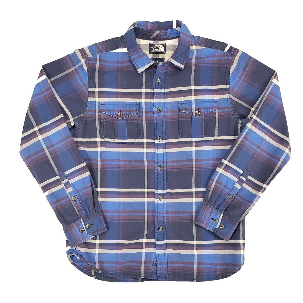The North‎ Face Flannel Shirt Mens Medium Blue Plaid Cotton Gorpcore Outdoor